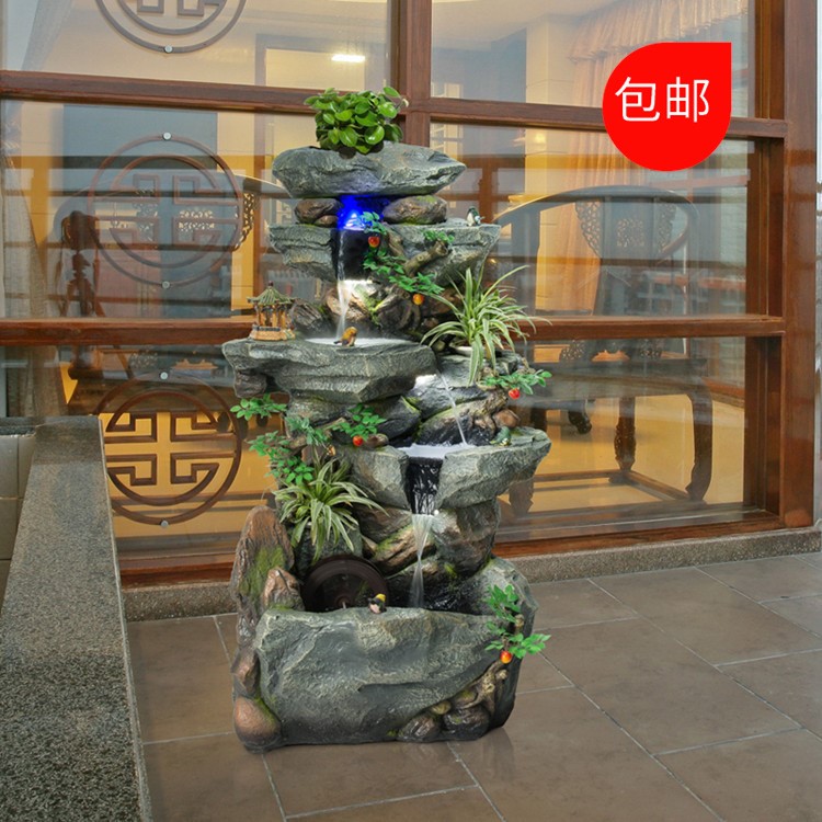 假山流水室內(nèi)水景噴泉流水?dāng)[件創(chuàng)意禮品流水工藝品樹脂噴泉魚池缸