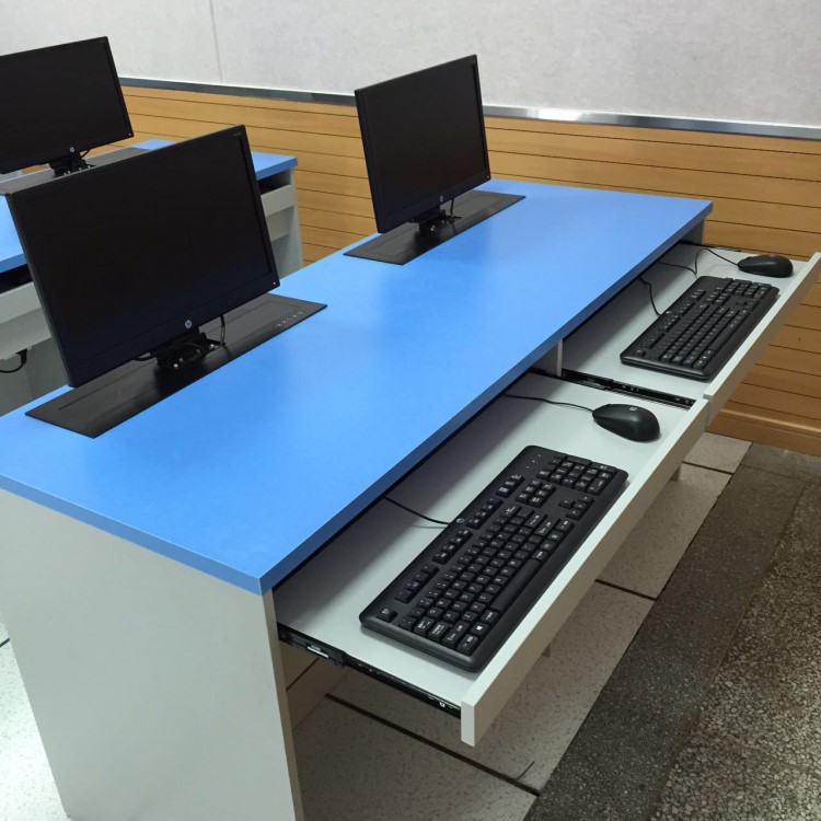培训中心多媒体教室电动显示器可升降电脑桌显示屏隐藏式电脑桌