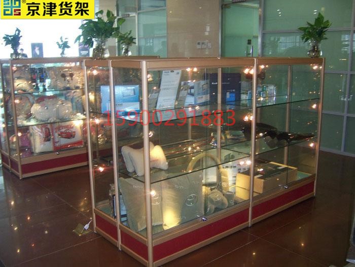 天津鈦合金展示柜玻璃柜臺(tái)手機(jī)飾品化妝品超市貨架4s店貨架價(jià)