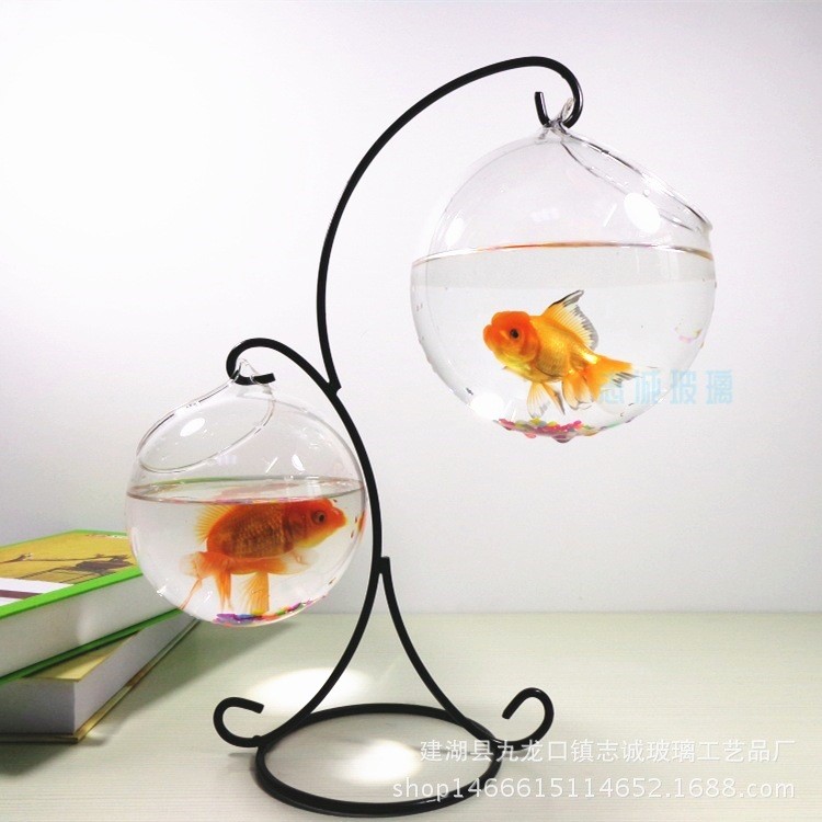 創意透明玻璃魚缸吊球 鐵架懸掛水培多肉花瓶 家居婚慶裝飾品擺件