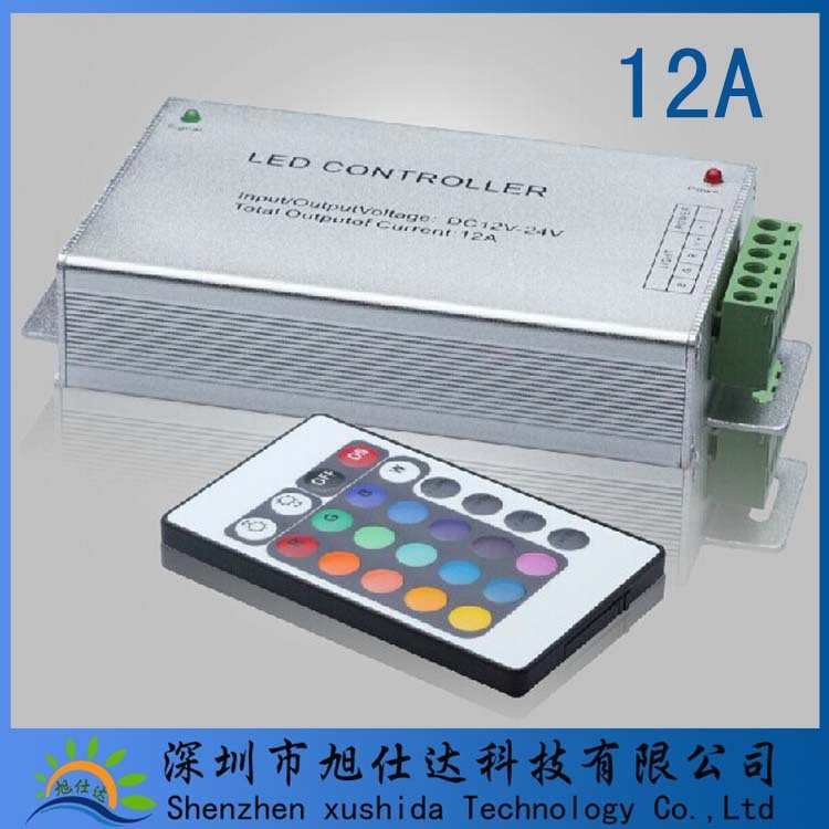 LED燈帶RGB燈條12V-24V控制器大功率鋁殼紅外射頻遙控器24鍵12A