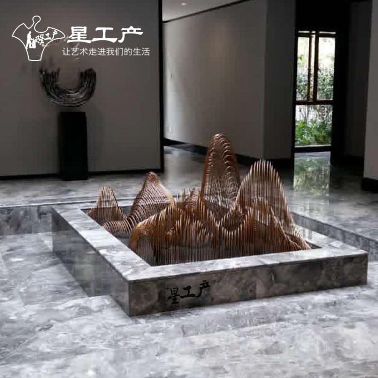 星工產(chǎn)鐵藝鐵線假山擺件雕塑金屬酒店大堂玄關(guān)案臺桌面藝術(shù)品擺設(shè)
