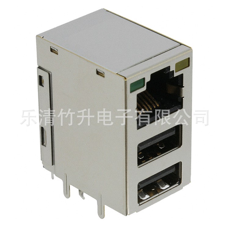 1-6620000-1 厂家直销千兆带灯RJ45带双层USB连接器网口插座