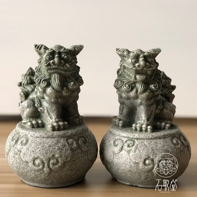 定制批發(fā)南方獅樹(shù)脂工藝品 客廳家居對(duì)獅小擺件 中式創(chuàng)意工藝禮品