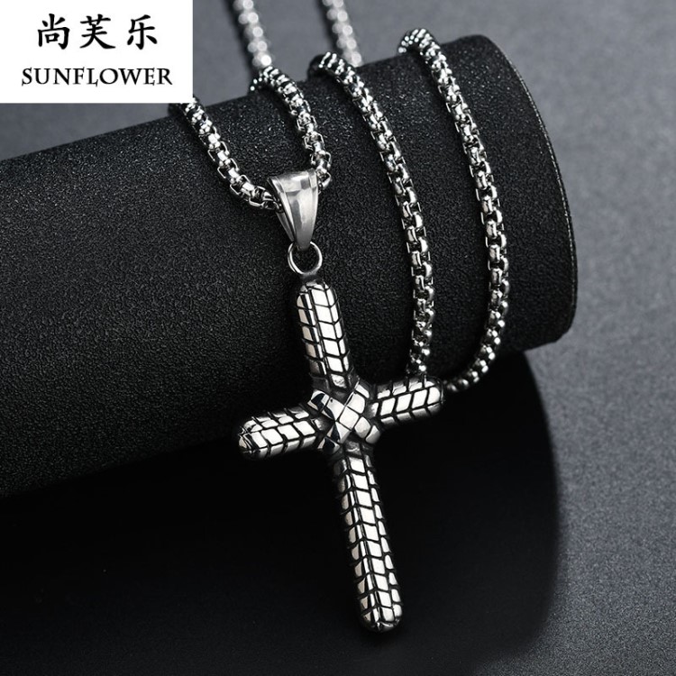 歐美搖滾嘻哈 維京圖騰個性蛇紋形鱗片不銹鋼十字架 男士項鏈批發