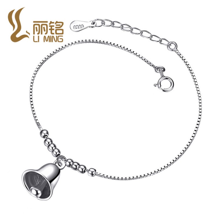 麗銘銀飾 925銀手飾女甜美圣誕鈴鐺手鏈 時尚森系飾品地攤產品