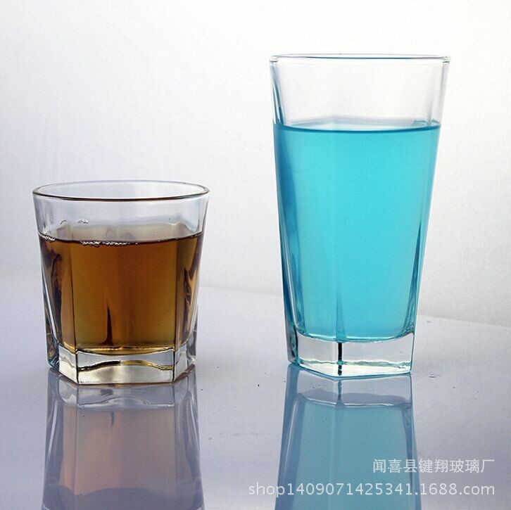玻璃酒杯 玻璃水杯 加厚鋼化杯 威士忌杯 五角杯