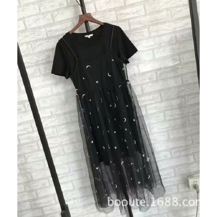微信代發(fā)拉夏貝爾2018夏新款吊帶網(wǎng)紗短袖女連衣裙兩件套60006750