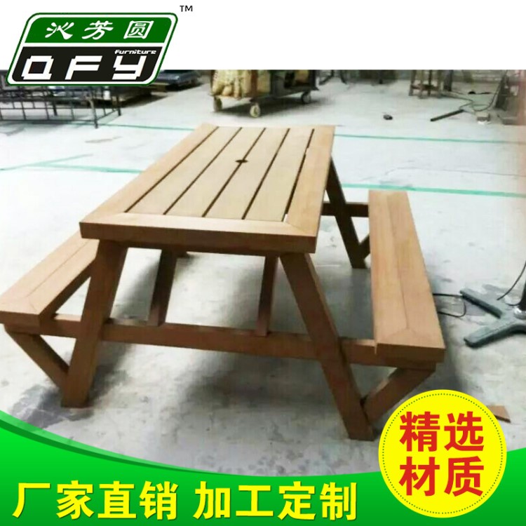 防腐塑木休閑連體桌椅 長方形簡約休閑桌椅公園桌椅