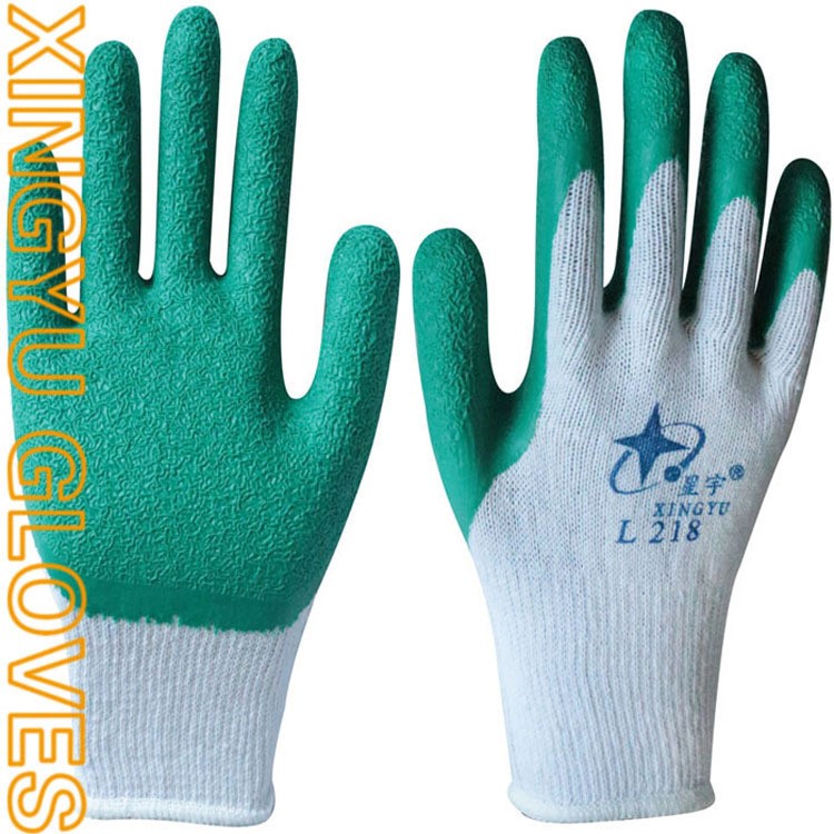 星宇勞保手套L218粗滌棉乳膠皺紋手套防滑耐磨耐低溫防護手套