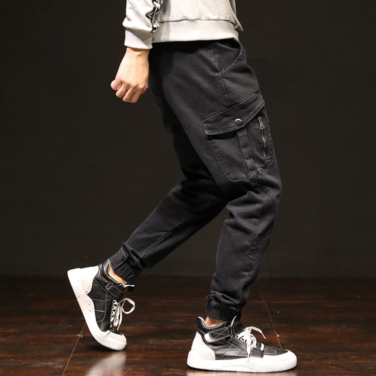 QT5019-231-165秋季牛仔褲日系工裝大碼男流哈倫褲款28-42