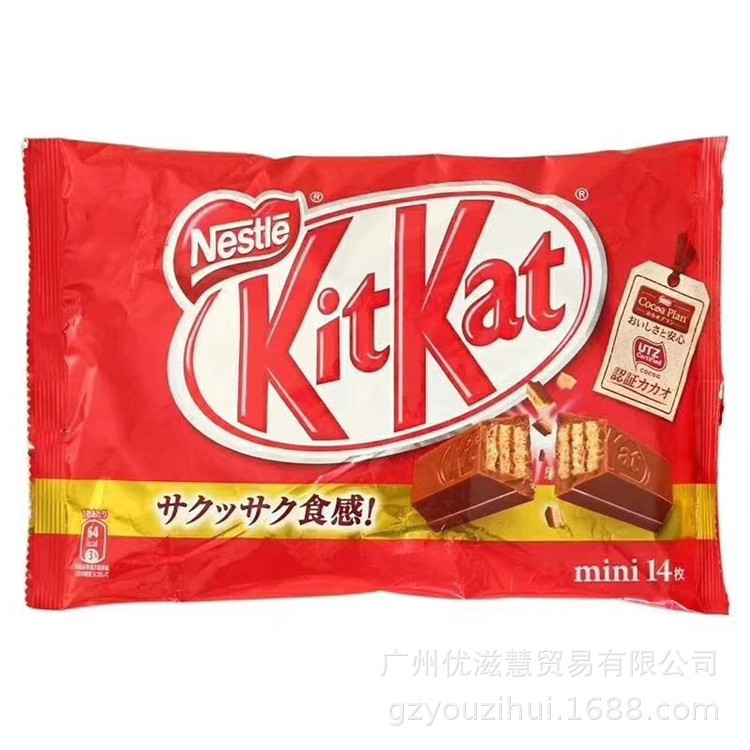 日本kitkat雀巢 奇巧牛奶巧克力原味威化饼干144g*12包/箱