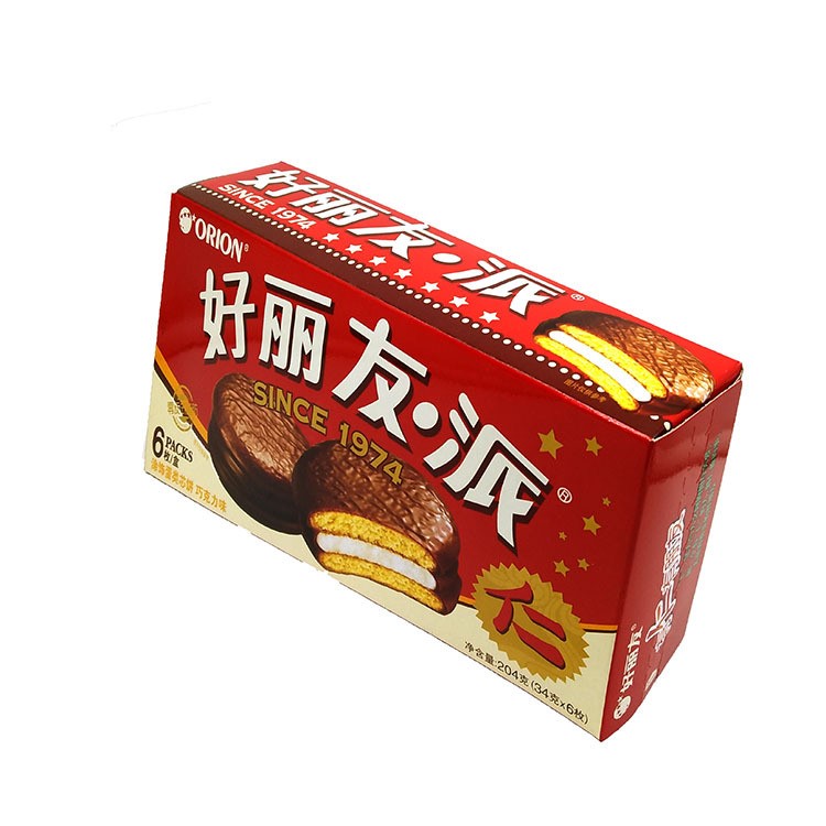 批發好麗友派6枚裝204g巧克力味涂式蛋類芯餅 零食糕點一件代發
