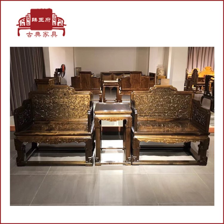 金絲楠木陰沉烏木寶座經(jīng)典西洋花寶座皇冠椅三件套寶座老料