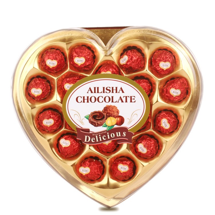 新爱丽莎创意18粒爱心红色巧心形果仁巧克力盒装零食(代可可脂)