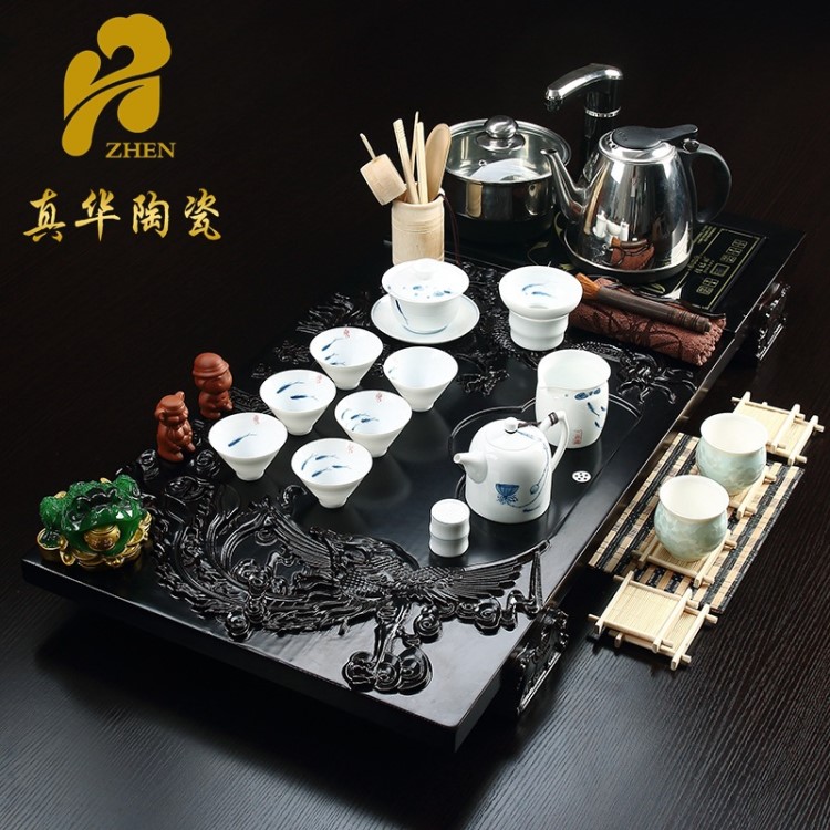 茶盤四合一陶瓷功夫茶具蓋碗茶海整套電磁爐茶具禮品套裝