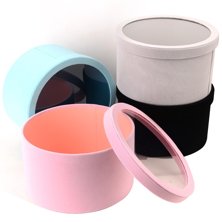 工藝品包裝盒批發硬盒子花盒大號直徑24圓形盒絨布包裝盒生日禮盒