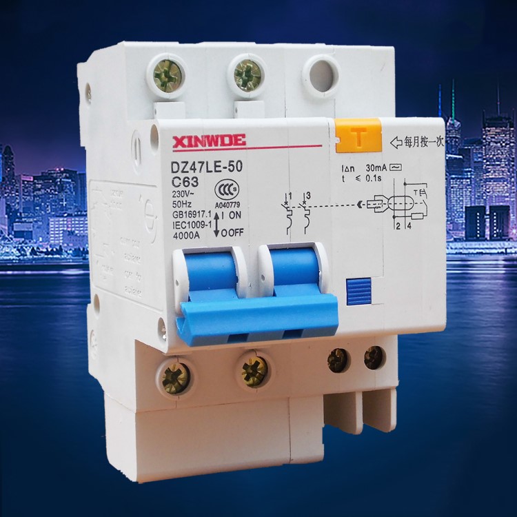 XINWDE空氣開關帶漏電 DZ47LE-63A 2P c45家用漏電保護斷路器40A