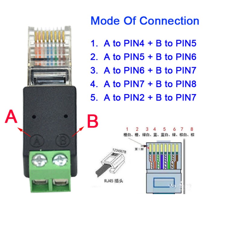 rj45转4852pin转接头工业控制485转接头rj45转2pin端子