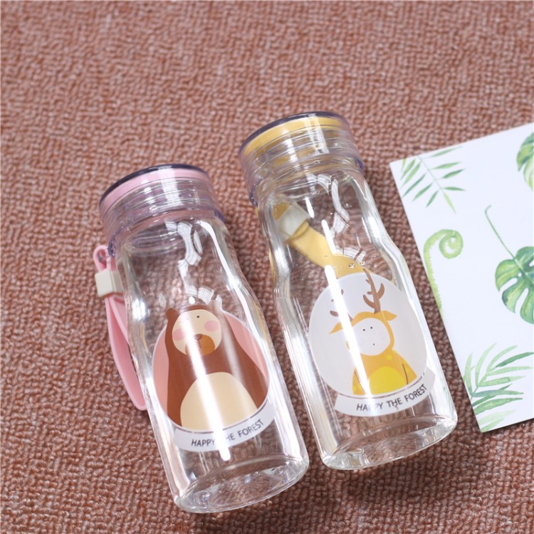 新品韓國清新卡通印花玻璃杯花茶果汁水杯子女學生便攜耐熱飲料杯