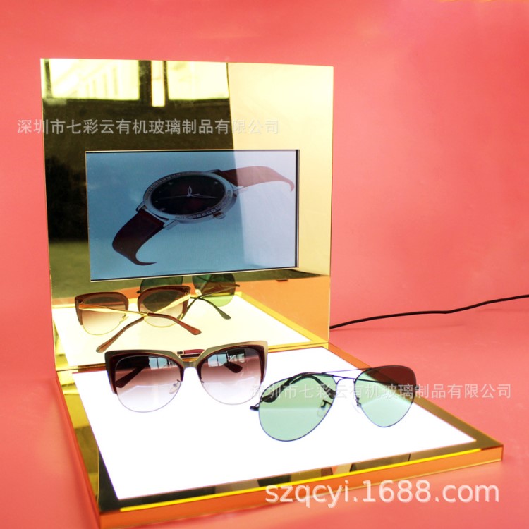 廠家定做亞克力金色鏡面9寸顯示屏LED超薄燈箱組裝展架