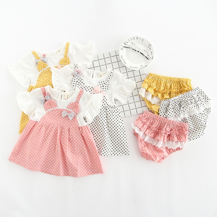 童裝一件代發(fā)2018夏季新款女童波點兔PP套裝女寶寶休閑外出兩件套