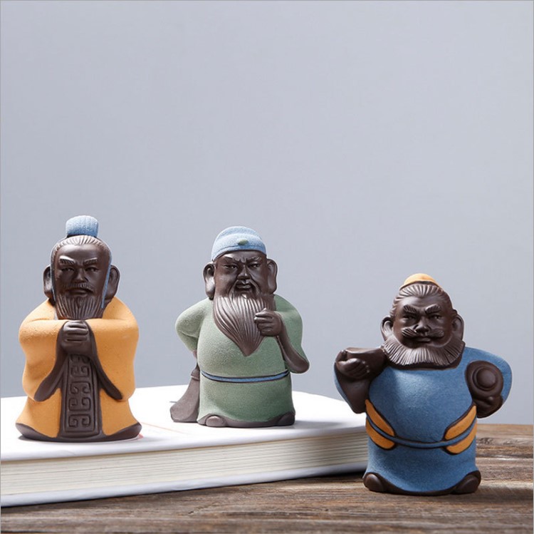 彩砂陶桃园三结义刘备关羽张飞家居装饰品摆件旅游区品