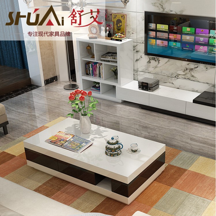 舒艾現(xiàn)代簡(jiǎn)約茶幾桌電視柜組合可伸縮烤漆創(chuàng)意時(shí)尚小戶(hù)型客廳家具