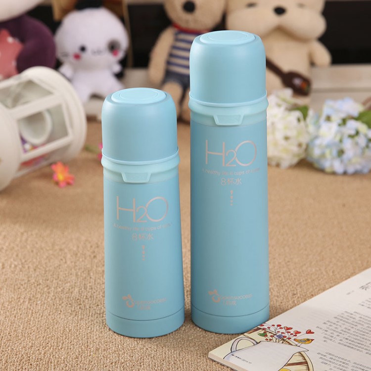 H2O不銹鋼保溫杯 學生子彈頭水杯子 創意提繩情侶有蓋保暖壺批發