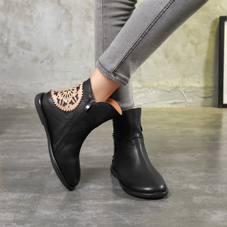 匯族美2018秋冬新款馬丁靴復古手工真皮時裝休閑平底女士中筒女靴