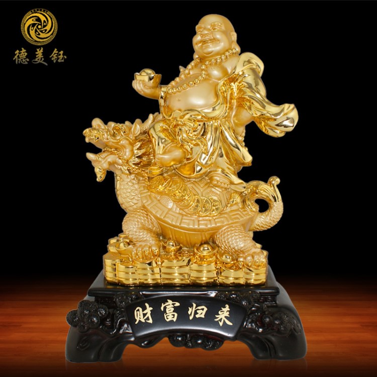 德美鈺 財(cái)富歸來擺件佛像樹脂工藝品彌勒佛騎龍龜擺設(shè)廠家直銷