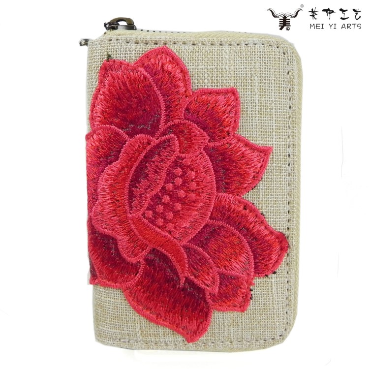 2018新款牡丹刺繡包單拉鏈短款錢包民族風(fēng)卡包手拿包小包包批發(fā)