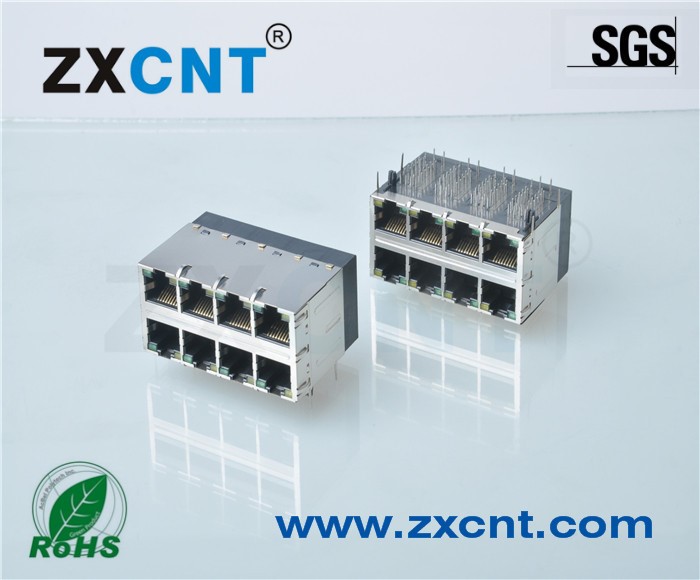 RJ45千兆濾波器雙層帶燈2X4網口支持POE網絡插座ZXRJ-2249-51TNL