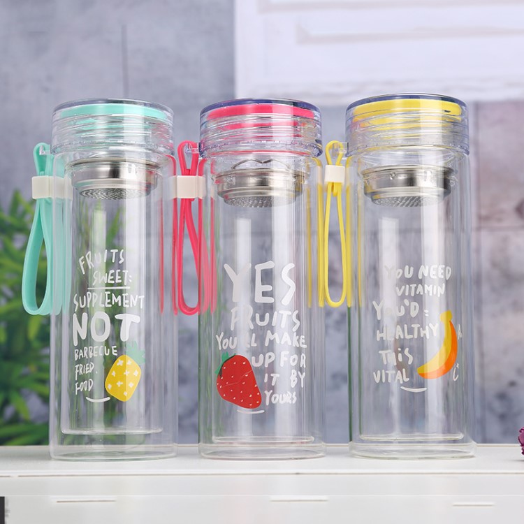 廠家直銷創意水晶玻璃杯清新夏日水果杯學生便攜隨手杯過濾網茶杯