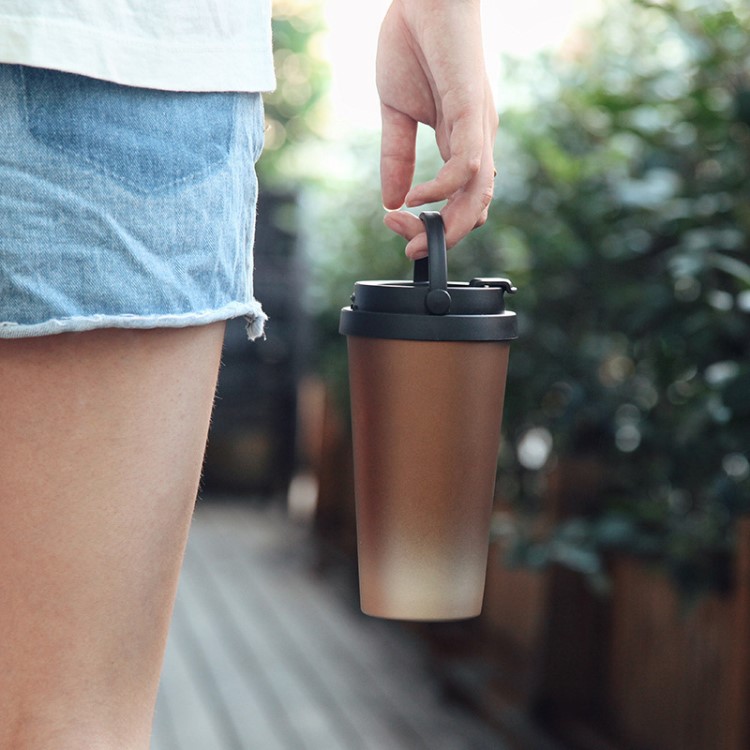 戶外不銹鋼提手咖啡杯 便攜真空咖啡杯 大口徑保溫咖啡杯定制logo