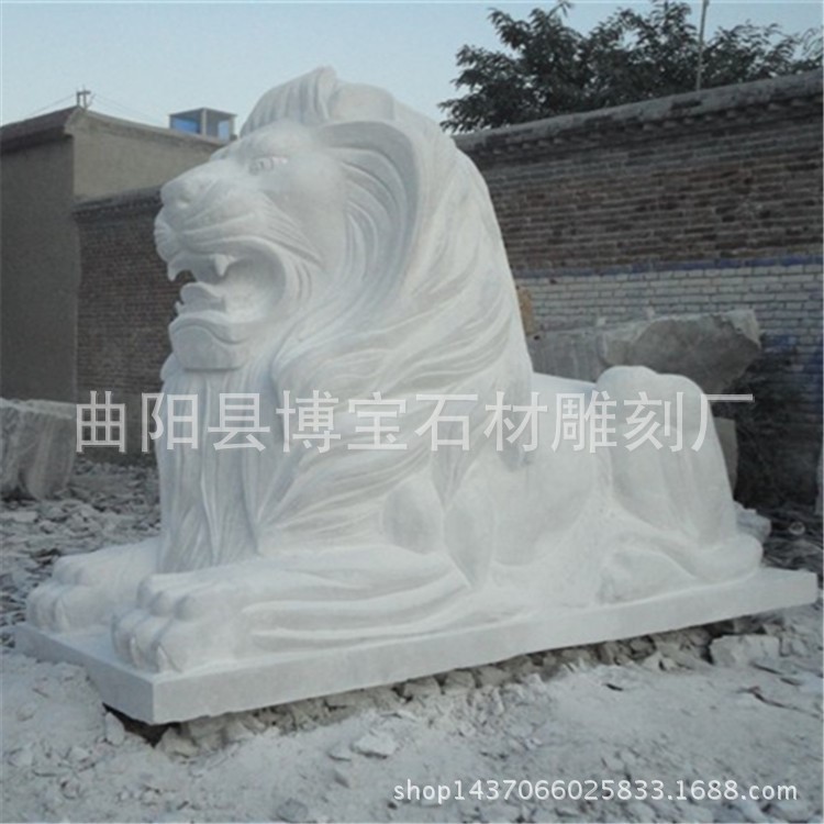 曲陽門口石獅子加工 自產(chǎn)自銷門口風水石雕動物 歐式獅子雕刻擺件