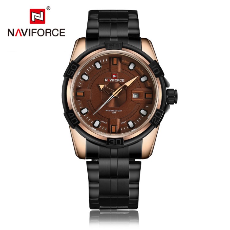 領(lǐng)翔NAVIFORCE9079 新款潮男鋼帶石英手表品牌男士日歷腕表