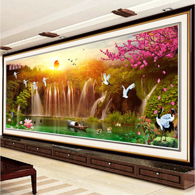 十字繡財運亨通印花旭日東升十字繡財源滾滾新款客廳大幅大畫