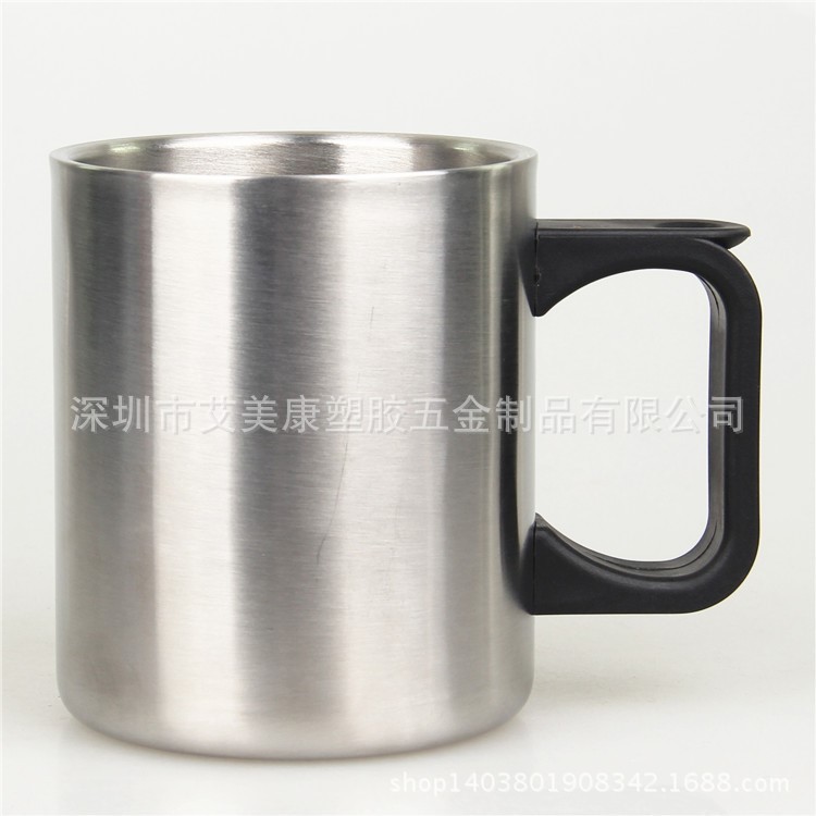 220ML咖啡口杯 雙層304不銹鋼塑料手柄咖啡館小口杯 水杯水杯