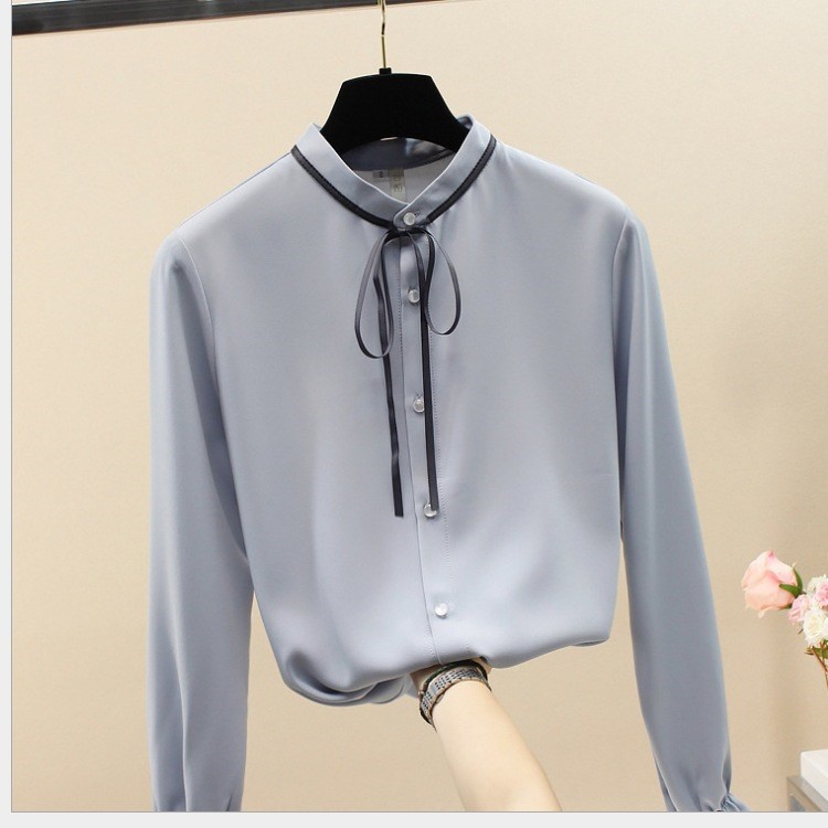 雪紡襯衫女裝春秋裝2019新款韓版早秋上衣服秋季打底長袖女士襯衣
