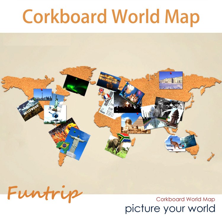 Funtrip 软木留言板世界地图/旅游地图 Corkboard World Map