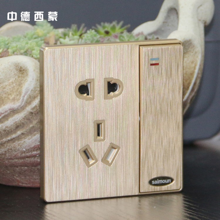 中德西蒙帶開關插座一開五孔單控墻壁開關面板一鍵斷電插座86暗裝