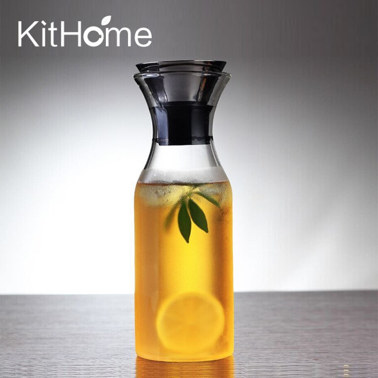 手工吹制冷水壺耐熱玻璃水瓶果汁壺帶蓋防側漏冷水瓶批發可印LOGO