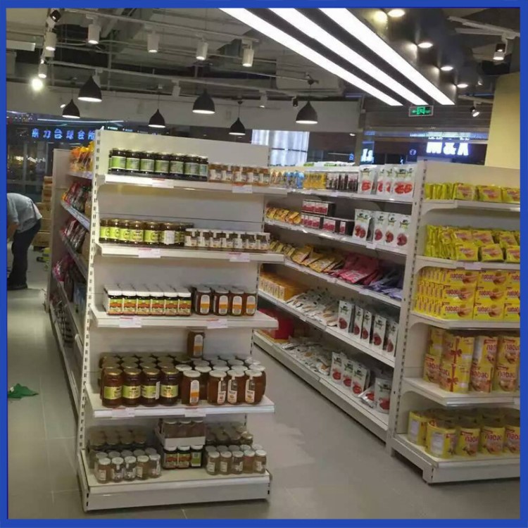 連鎖便利店超市貨架 鐵質(zhì)雙面中島商場食品展架 奶粉貨架來圖定做