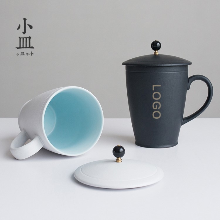 小皿马克杯陶瓷杯带盖定制logo实用礼品茶杯复古个性爆款对杯新品