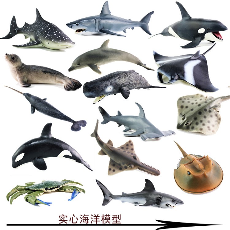 仿真海洋生物動物模型玩具北極熊虎鯨大白鯊魚海龜海豚藍(lán)鯨批發(fā)