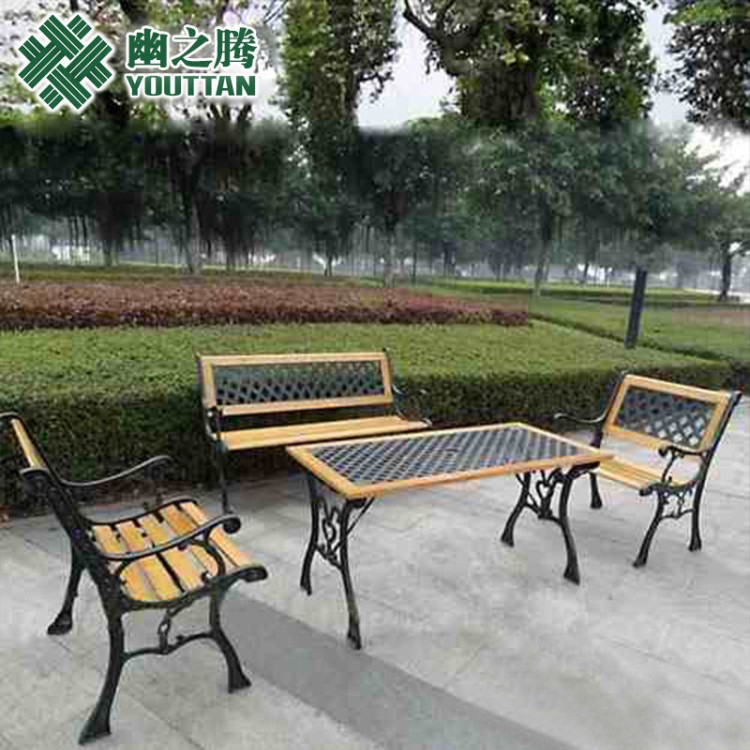 幽之藤戶外公園椅 鑄鐵桌椅套裝組合防腐木實(shí)木長凳室外休閑桌椅