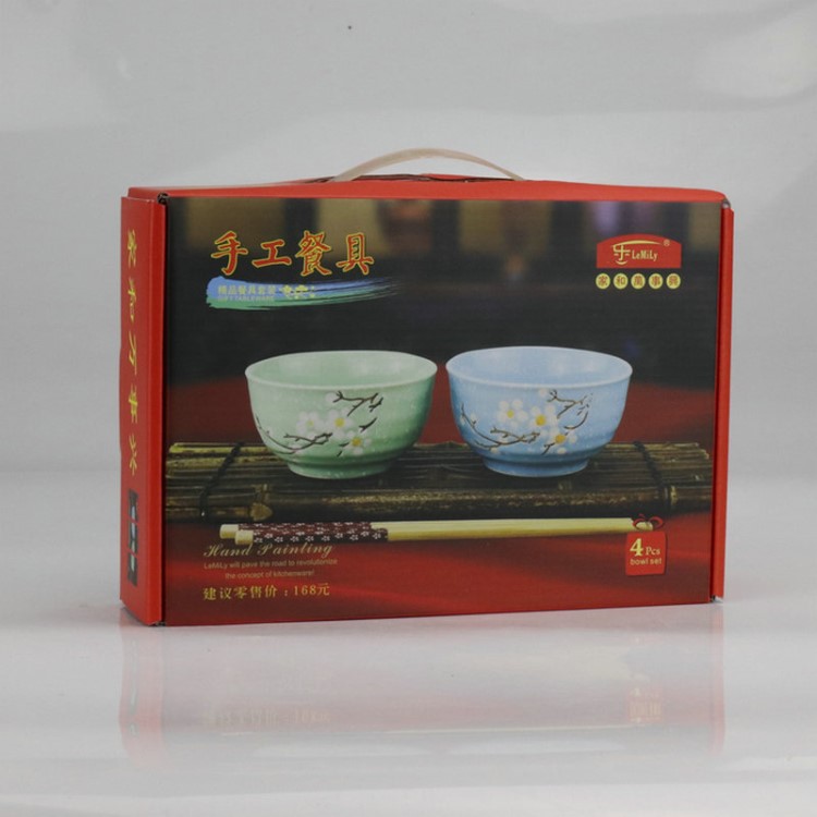 現(xiàn)貨批發(fā)陶瓷餐具套裝 商務(wù)饋贈禮品 手工四件四碗兩筷