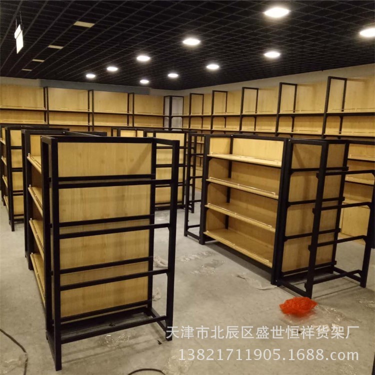 天津文具鋼木貨架寵物店貨架便利店中島柜水果鋼木玩具超市貨架