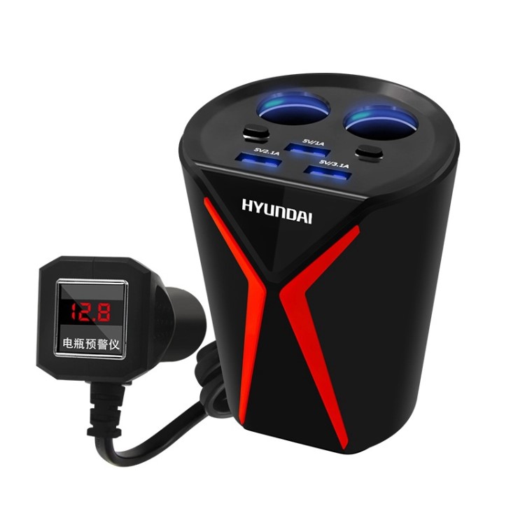 韓國現(xiàn)代 多功能杯式一分二點煙器手機充電器 帶電壓監(jiān)測功能USB